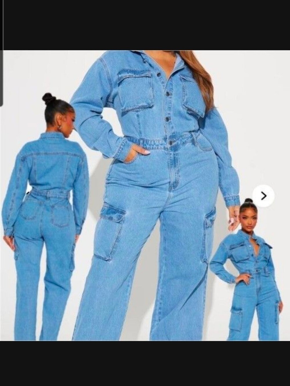 Fashion Nova Light Blue Denim Cargo Jumpsuit